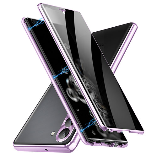 Luxury Aluminum Metal Frame Mirror Cover Case 360 Degrees LK2 for Samsung Galaxy S22 5G Purple