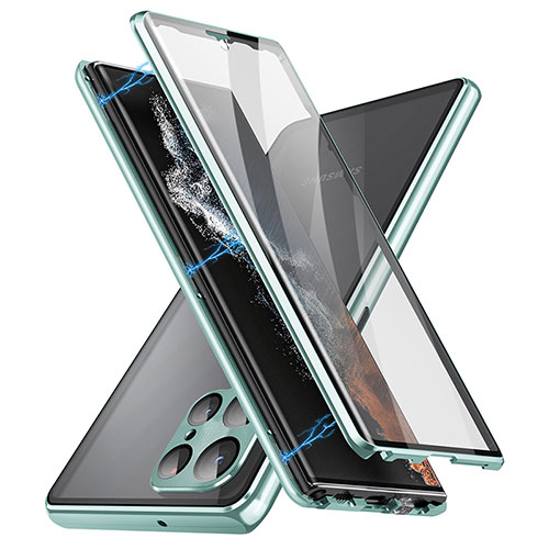 Luxury Aluminum Metal Frame Mirror Cover Case 360 Degrees LK2 for Samsung Galaxy S22 Ultra 5G Green