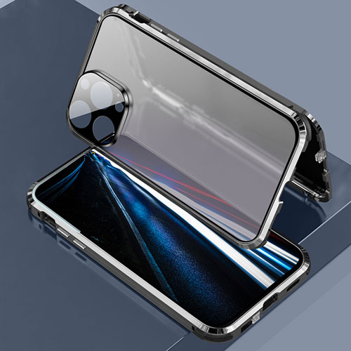 Luxury Aluminum Metal Frame Mirror Cover Case 360 Degrees LK3 for Apple iPhone 13 Pro Max Black
