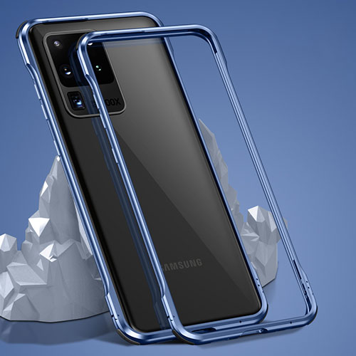 Luxury Aluminum Metal Frame Mirror Cover Case 360 Degrees LK3 for Samsung Galaxy S20 Ultra 5G Blue