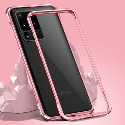 Luxury Aluminum Metal Frame Mirror Cover Case 360 Degrees LK3 for Samsung Galaxy S20 Ultra 5G Rose Gold