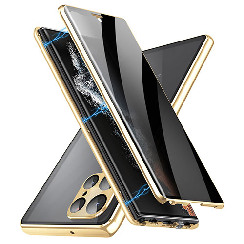 Luxury Aluminum Metal Frame Mirror Cover Case 360 Degrees LK3 for Samsung Galaxy S23 Ultra 5G Gold