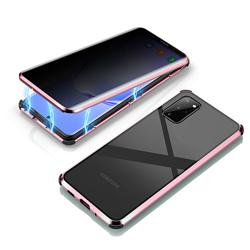 Luxury Aluminum Metal Frame Mirror Cover Case 360 Degrees LK4 for Samsung Galaxy S20 Plus 5G Rose Gold