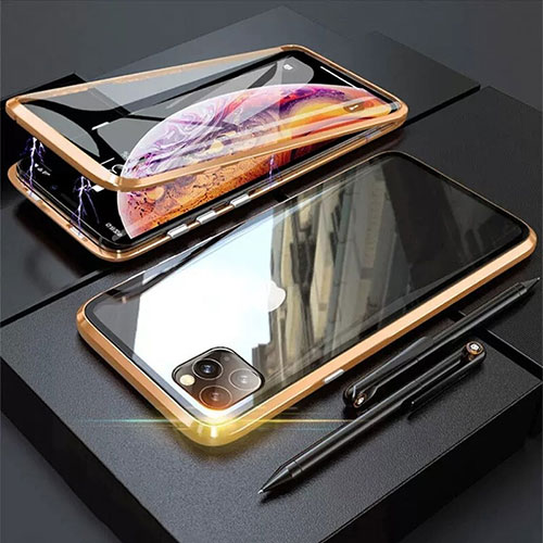 Luxury Aluminum Metal Frame Mirror Cover Case 360 Degrees M01 for Apple iPhone 11 Pro Gold