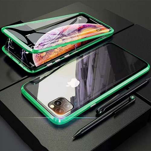 Luxury Aluminum Metal Frame Mirror Cover Case 360 Degrees M01 for Apple iPhone 11 Pro Max Green
