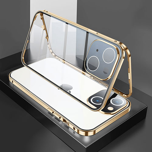 Luxury Aluminum Metal Frame Mirror Cover Case 360 Degrees M01 for Apple iPhone 13 Gold