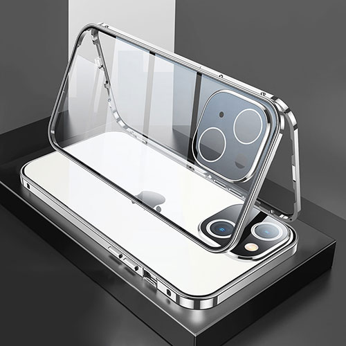 Luxury Aluminum Metal Frame Mirror Cover Case 360 Degrees M01 for Apple iPhone 13 Mini Silver