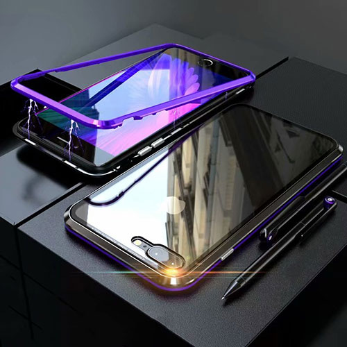 Luxury Aluminum Metal Frame Mirror Cover Case 360 Degrees M01 for Apple iPhone 8 Plus Purple