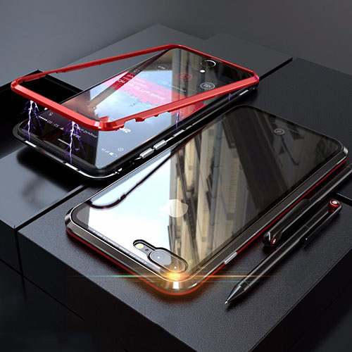 Luxury Aluminum Metal Frame Mirror Cover Case 360 Degrees M01 for Apple iPhone 8 Plus Red and Black