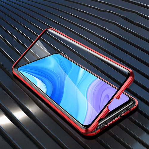 Luxury Aluminum Metal Frame Mirror Cover Case 360 Degrees M01 for Huawei Enjoy 10 Plus Red