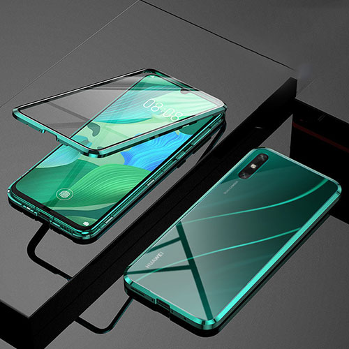 Luxury Aluminum Metal Frame Mirror Cover Case 360 Degrees M01 for Huawei Enjoy 10e Green