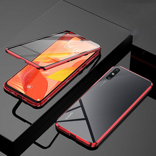 Luxury Aluminum Metal Frame Mirror Cover Case 360 Degrees M01 for Huawei Enjoy 10e Red