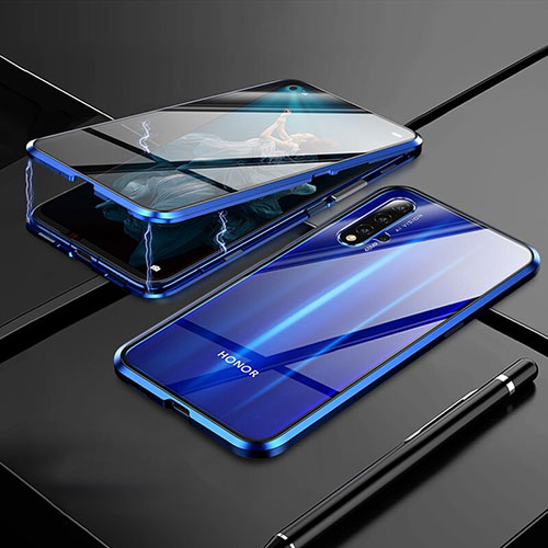 Luxury Aluminum Metal Frame Mirror Cover Case 360 Degrees M01 for Huawei Honor 20 Blue