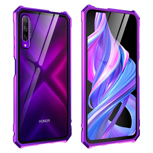 Luxury Aluminum Metal Frame Mirror Cover Case 360 Degrees M01 for Huawei Honor 9X Pro Purple