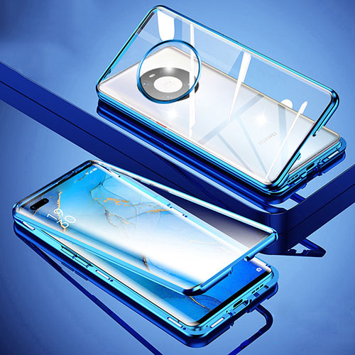 Luxury Aluminum Metal Frame Mirror Cover Case 360 Degrees M01 for Huawei Mate 40 Pro Blue