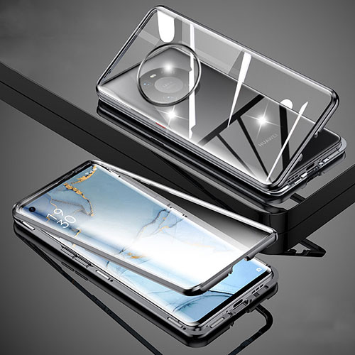Luxury Aluminum Metal Frame Mirror Cover Case 360 Degrees M01 for Huawei Mate 40E 4G Black