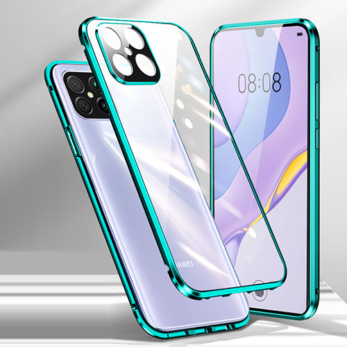 Luxury Aluminum Metal Frame Mirror Cover Case 360 Degrees M01 for Huawei Nova 8 SE 5G Cyan