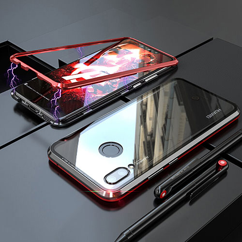 Luxury Aluminum Metal Frame Mirror Cover Case 360 Degrees M01 for Huawei P Smart+ Plus Red