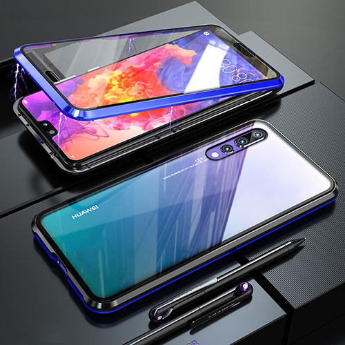 Luxury Aluminum Metal Frame Mirror Cover Case 360 Degrees M01 for Huawei P20 Pro Blue