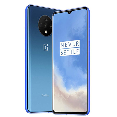 Luxury Aluminum Metal Frame Mirror Cover Case 360 Degrees M01 for OnePlus 7T Blue