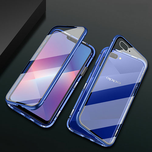 Luxury Aluminum Metal Frame Mirror Cover Case 360 Degrees M01 for Oppo A5 Blue