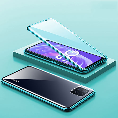 Luxury Aluminum Metal Frame Mirror Cover Case 360 Degrees M01 for Oppo A53 5G Green