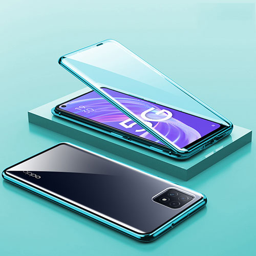 Luxury Aluminum Metal Frame Mirror Cover Case 360 Degrees M01 for Oppo A72 5G Green