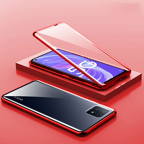 Luxury Aluminum Metal Frame Mirror Cover Case 360 Degrees M01 for Oppo A72 5G Red