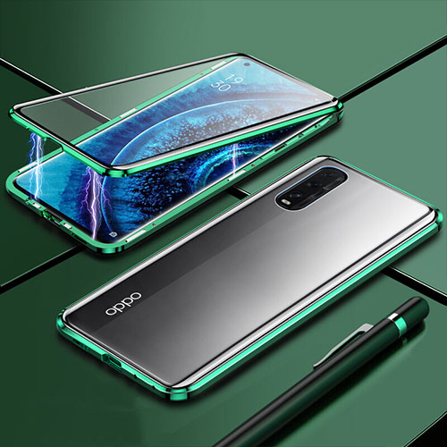 Luxury Aluminum Metal Frame Mirror Cover Case 360 Degrees M01 for Oppo Find X2 Green