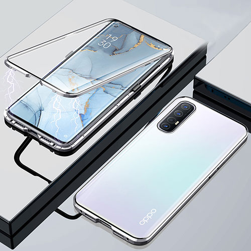 Luxury Aluminum Metal Frame Mirror Cover Case 360 Degrees M01 for Oppo Find X2 Neo Silver