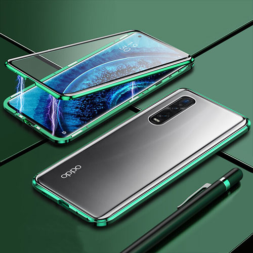 Luxury Aluminum Metal Frame Mirror Cover Case 360 Degrees M01 for Oppo Find X2 Pro Green