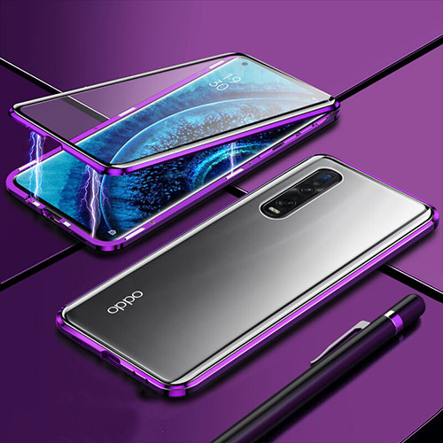 Luxury Aluminum Metal Frame Mirror Cover Case 360 Degrees M01 for Oppo Find X2 Pro Purple
