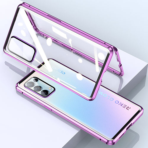 Luxury Aluminum Metal Frame Mirror Cover Case 360 Degrees M01 for Oppo Find X3 Lite 5G Purple