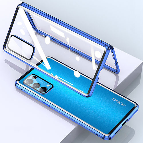 Luxury Aluminum Metal Frame Mirror Cover Case 360 Degrees M01 for Oppo Reno5 5G Blue