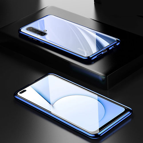 Luxury Aluminum Metal Frame Mirror Cover Case 360 Degrees M01 for Realme X50m 5G Blue