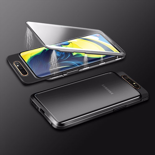 Luxury Aluminum Metal Frame Mirror Cover Case 360 Degrees M01 for Samsung Galaxy A80 Black