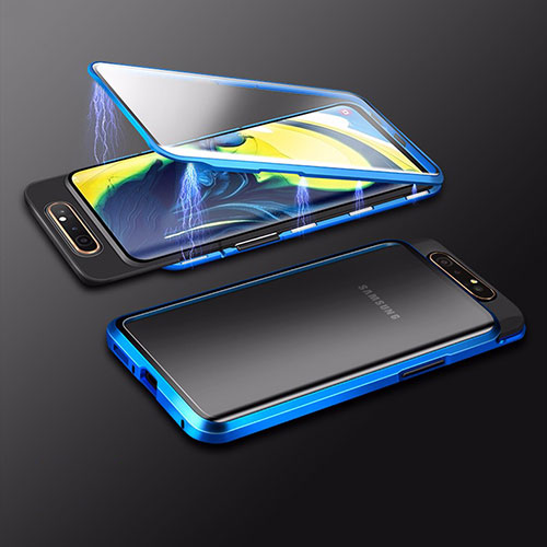 Luxury Aluminum Metal Frame Mirror Cover Case 360 Degrees M01 for Samsung Galaxy A80 Blue