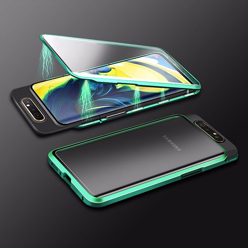 Luxury Aluminum Metal Frame Mirror Cover Case 360 Degrees M01 for Samsung Galaxy A80 Green