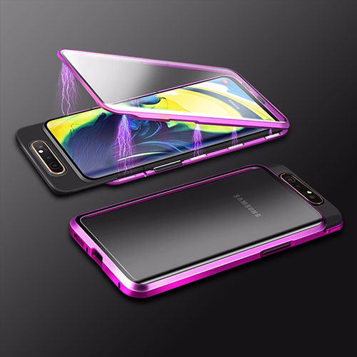 Luxury Aluminum Metal Frame Mirror Cover Case 360 Degrees M01 for Samsung Galaxy A90 4G Purple