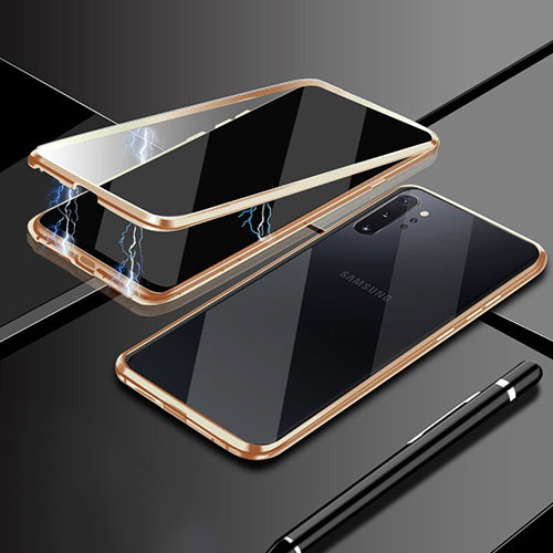 Luxury Aluminum Metal Frame Mirror Cover Case 360 Degrees M01 for Samsung Galaxy Note 10 Plus 5G Gold