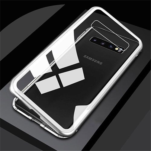 Luxury Aluminum Metal Frame Mirror Cover Case 360 Degrees M01 for Samsung Galaxy S10 White