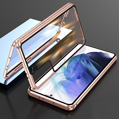 Luxury Aluminum Metal Frame Mirror Cover Case 360 Degrees M01 for Samsung Galaxy S21 FE 5G Gold