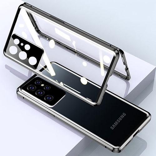 Luxury Aluminum Metal Frame Mirror Cover Case 360 Degrees M01 for Samsung Galaxy S21 Ultra 5G Black