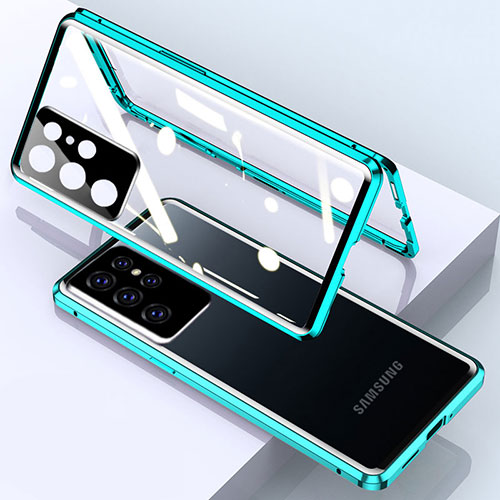 Luxury Aluminum Metal Frame Mirror Cover Case 360 Degrees M01 for Samsung Galaxy S21 Ultra 5G Green