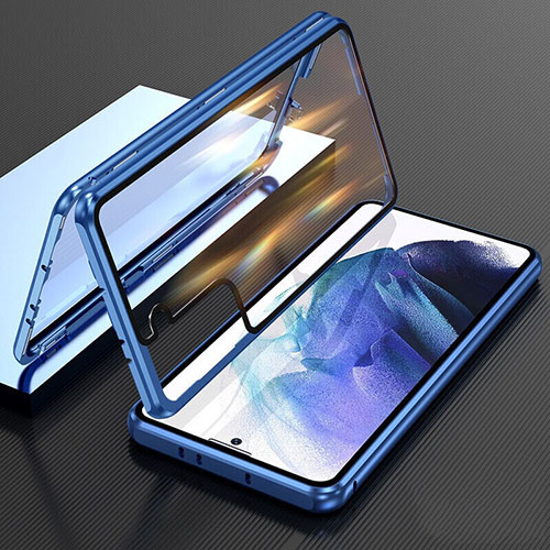 Luxury Aluminum Metal Frame Mirror Cover Case 360 Degrees M01 for Samsung Galaxy S22 5G Blue