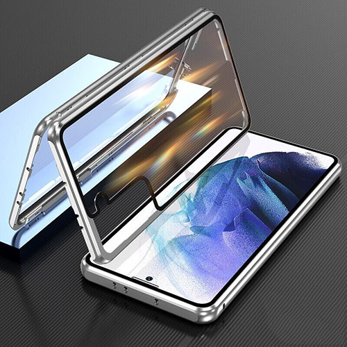 Luxury Aluminum Metal Frame Mirror Cover Case 360 Degrees M01 for Samsung Galaxy S23 5G Silver