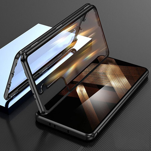 Luxury Aluminum Metal Frame Mirror Cover Case 360 Degrees M01 for Samsung Galaxy S24 Plus 5G Black