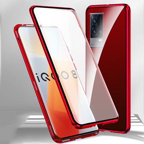 Luxury Aluminum Metal Frame Mirror Cover Case 360 Degrees M01 for Vivo iQOO 8 Pro 5G Red