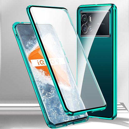Luxury Aluminum Metal Frame Mirror Cover Case 360 Degrees M01 for Vivo iQOO 9 5G Green
