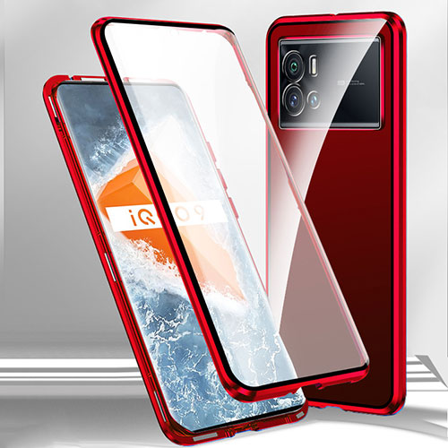 Luxury Aluminum Metal Frame Mirror Cover Case 360 Degrees M01 for Vivo iQOO 9 5G Red